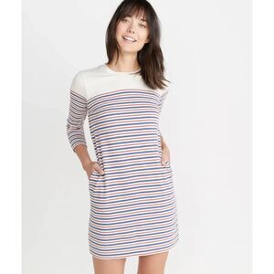 Marine Layer April Dress Womens XL Cream Red Blue Striped Supima Cotton Casual